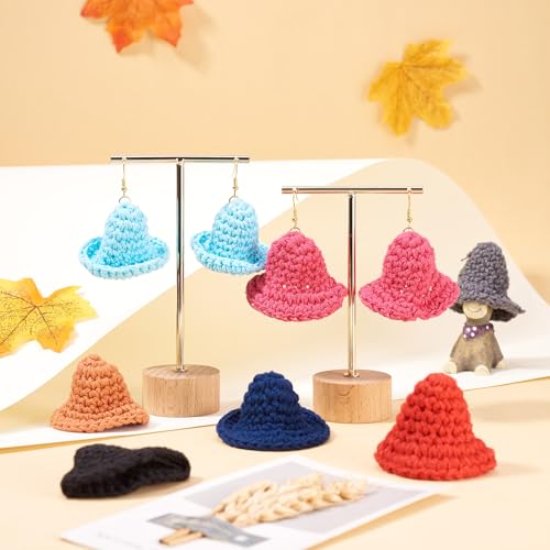 20 st. Garens van wol Hoed Dangle oorbellen maken Kits Kleurrijke geweven hoed bengelen Charms Mooie Mini Hoed ornamenten met oor haken voor DIY oorring sleutelhangers sieraden maken