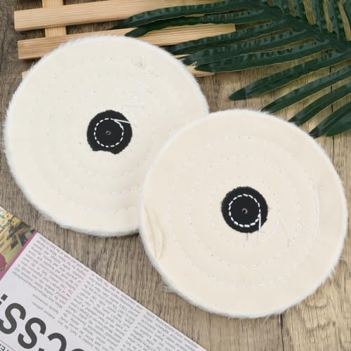 Verpakking van 2 150 mm Polishing Disc, Katoenen Kleding Polishing Schijven voor Bankschuurgereedschappen, Bank Buffers, Roestvrij staal, Chrome (Wit, 50 lagen) 5