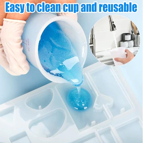 2 stuks Siliconen meetbekers 250ml/500ml, Grote Siliconen meetbeker Epoxyhars, Meetbekertjes met meting voor handwerk, Siliconen meetbeker, Epoxy Resin keukenvormen voor DIY Craft 3