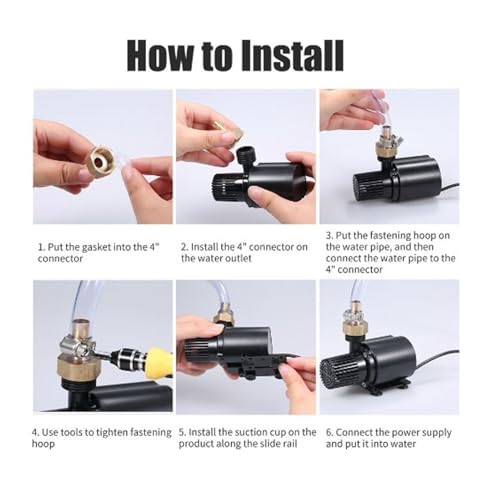 QR90A Micro dompelbare waterpomp met vloeistofcirculatieaanpassingsfunctie, DC 5 V, 4 W, IP68 Borstelloze fonteinpomp met 500 L, Hoogte 180 cm, Lift voor vissentank, Aquarium 4