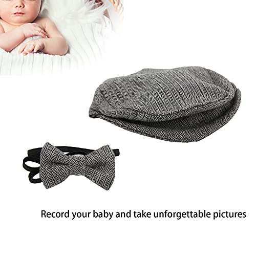 Flat Cap Gentleman Hat Bowtie Photography Prop Pas geboren Baby Fotografie Props Hat met Bow Tie Set(donker grijs)