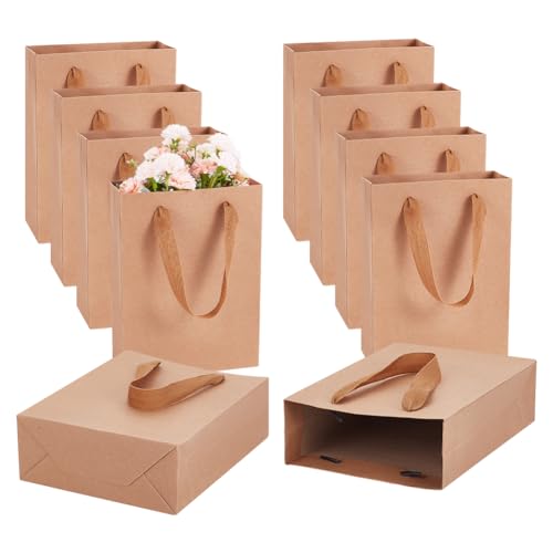 Verpakking van 10 papieren tassen, dikke kartonnen winkeltassen met handvat voor verpakkingsbedrijven voor gastengeschenken, 20 x 15 x 6 cm