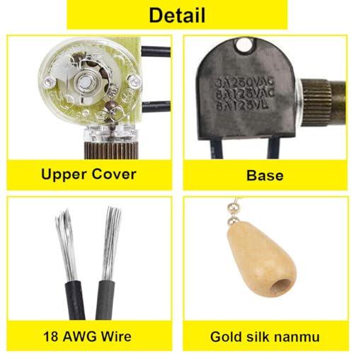 4 stuks Plafond Ventilatoren, Light Switch, Two-Wire SPST Aan/uit Trekschakelaar met ketting, Kabel voor Wandlamp, Badkamerlamp, Ventilator, Tafellamp, Naast Lamp Vervanging 3