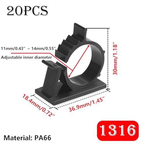 Pack van 20 kabelclips, kabelmanagementclips, zelfklevende kabelclips, Nylon kabelclips, voor USB-kabel, oplader, 37mm
