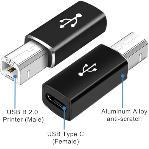 4 stuks USB Type C naar USB B adapter USB C vrouwelijk naar printer mannelijke converter connector ondersteunt datasynchronisatie, voor MIDI, printers, elektrische piano's en synthesizers 4