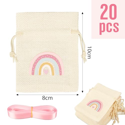Hangende snoeptassen voor doop, geboorte, eerste verjaardag, gastgaven voor meisjes, Rainbow Boho Pink Decoratie, communie, bevestiging, partij, meisjes, Pack van 20