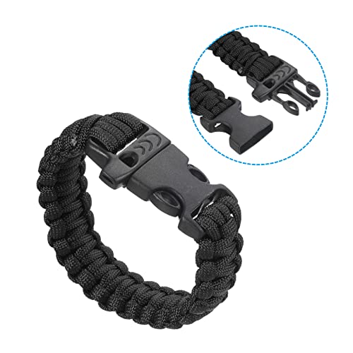 Survival Paracord Armbanden, Gevlochten Parachute Armband met Plastic Buckle Party Favors Camping Cadeaus Outdoor Wraps voor Mannen, Zwart 4