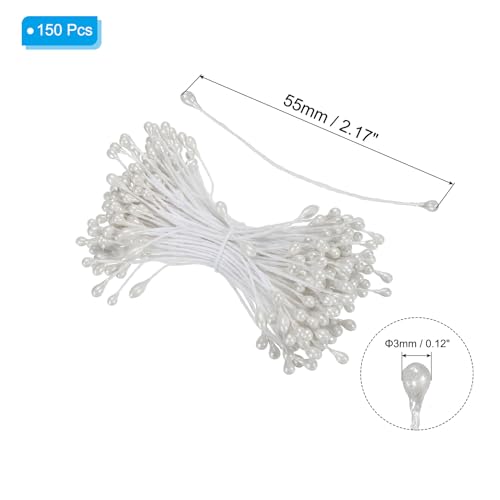 3mm Dubbele hoofden Flower Stamen, 150S Kunstbloem Stamen Pistil Matte Parel Bloemen Stamen voor DIY kerstkaart bruiloft decoratie, wit