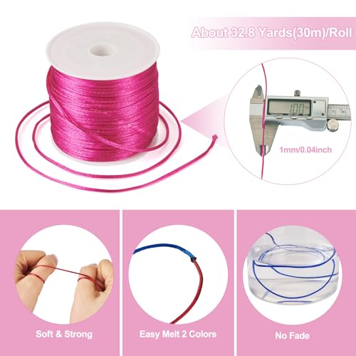10 Rolls 1mm Rattail Satin Nylon Trim Cord - Silk Kralen String voor Chinese Knoppen, DIY ambachten, Macrame Vriendschap armband en sieraden maken 3