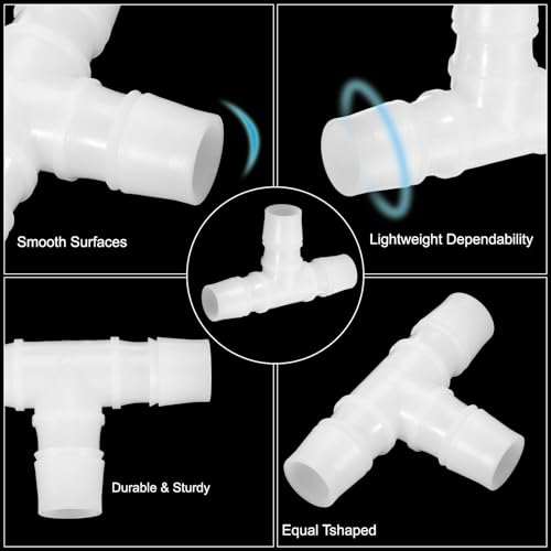 3/4" Plastic Tee Slang Barb Fitting, 10Stuks Gelijke T-vormige 3-Way Joint Splicer Mender Adapter Unie Intersectie Barbed Draad Split voor lucht water brandstof gas vloeistof pijp, Transparant 3