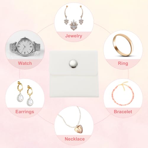9x7cm sieraden tas, 8 stuks fluweeltas met drukknop draagbare opslagtas voor oorbellen, armbanden, ketting, ringen, horloge, wit 5