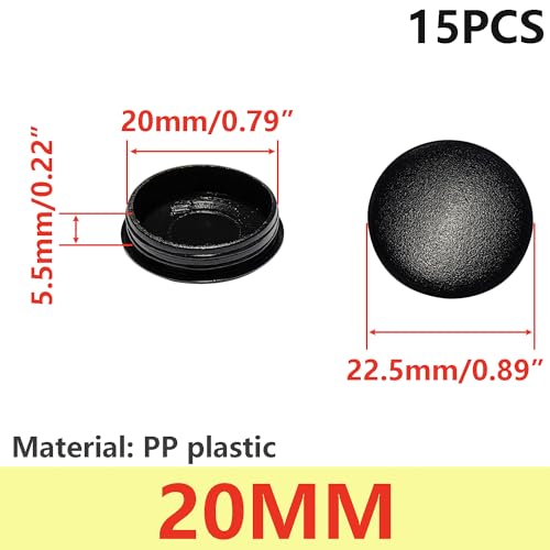 Verpakking van 15 kunststof gat stops zwarte boorgaten hoes Stop 20 mm blind plugs voor meubelkast