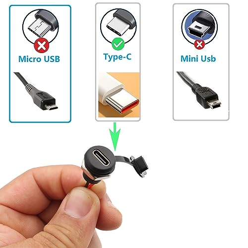 Verpakking van 6 waterdichte USB-C Connector, 2-draads installatie, Type C C Connector, USB-C Connector voor Panelmontage, met Nut Fuse Plate, Stofhoes 4