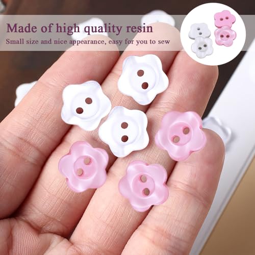 100 st. 2 Holes Flower Resin Button, Knoppen voor Baby Vesten Moeder van Parel Naaiknop Baby Resin Button 12.5mm Bloemenknop voor Handgemaakte Naaipoppen Ambachten Decor (Wit + Roze) 4