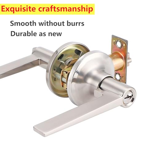 1 Pack deurkruk met slot, Privacy deurkruk, deurkruk, toegang deurkruk met sleutels voor slaapkamer, kantoor, zilver 4