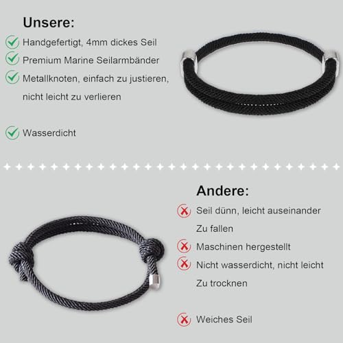 Zeiltouw armband voor mannen, verstelbare armband, zwarte nautische gevlochten Nylon, surfer armband voor surfers, dagelijks gebruik, buiten, vrije tijd, voor mannen en vrouwen (15 - 30 cm) 4
