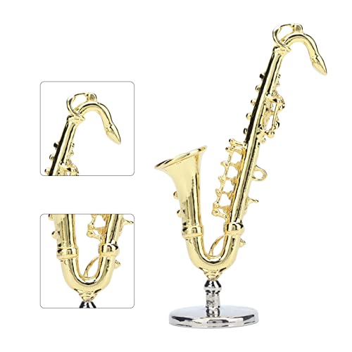 Poppenhuis Saxofoon, Poppenhuis Saxofoon Mini 1:6 levendige prachtige miniatuur muziekinstrumenten met basis voor kinderen speelgoed decoratie geschenk 4