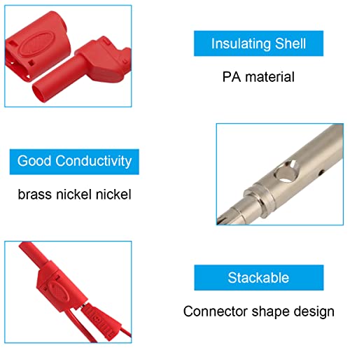 Multimetertest lood 4mm banaan Plugs Veiligheid Volledig geïsoleerd Gehard, 10 PCS Stapelbare connectoren 4mm Banaan Man met Banana Plug Adapters voor Elektrische Testing 5