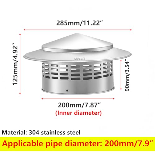 1 stuk roestvrij staal ventilatorkap, 200 mm (7,87 inch) vogel schoensteen