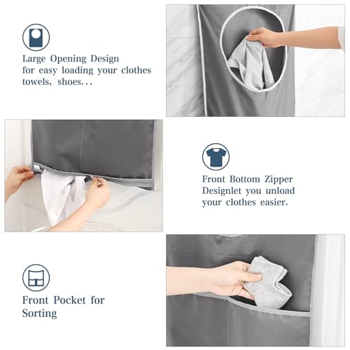 Waszak voor deur, wasserij verzamelaar, hangend wasmandje, zak, waszak met 2 stuks Zuighaken en 2 stuks roestvrij stalen deurhaken 4