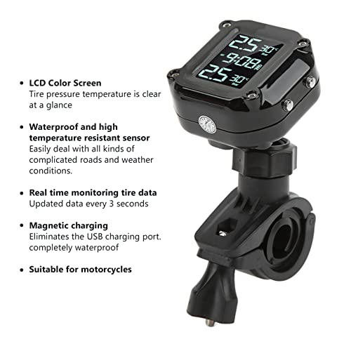 Motor bandenspanningscontrolesysteem, bandenspanningssensor met 2 sensors USB LCD-scherm opladen IP67 waterdicht TPMS voor veilig rijden 4