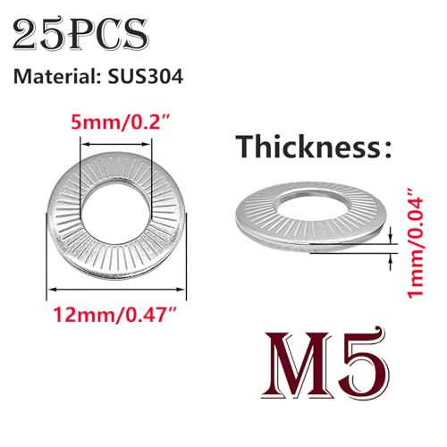 25 stuks Roestvrij staal Conische veerringen M5 Flat Lock Sluitringen voor schroefbouten