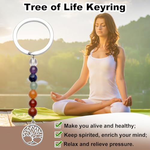Kristallen sleutelhanger, 7 chakra kristal genezing kristal sleutelhanger natuurlijk kristal edelsteen sleutelhanger voor vrouwen meisjes tas charms, met een kaart