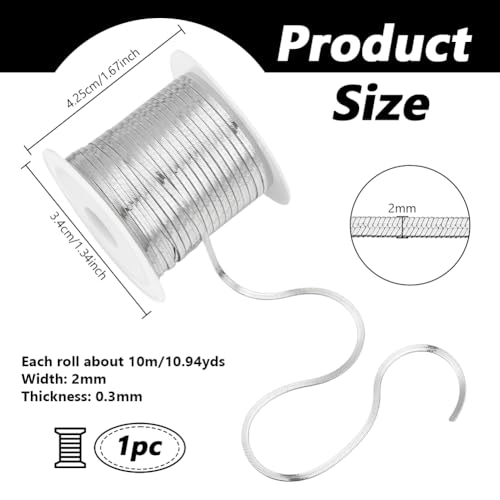 10m Flat Snake Kettingen, 2mm brede roestvrij stalen kettingen voor ketting, armbanden voor creatie, zilver, 2x0.3mm, roestvrij staal, zilver