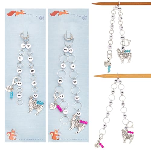 2 st alpaca brei rij tellers kettingen, 2 st. hart mesh marker acryl kralen rij teller kettingen rij tellen accessoires met beugel ring voor het naaien van haken tracking