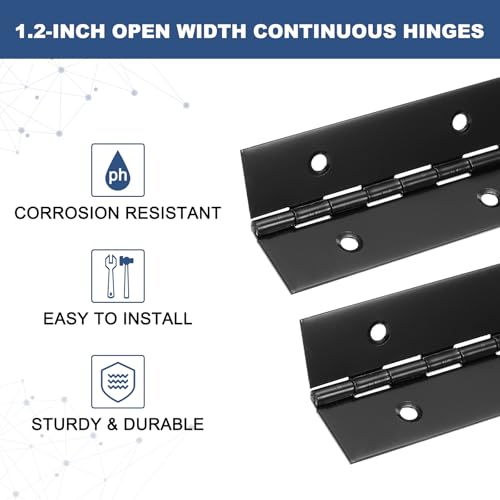 16x2 Inch Piano Scharnier, 4 Pack 304 Roestvrij staal Continue Scharnier met gaten voor Piano Gate Deur Houten Opbergbox Kabinetboot, Zwart 4