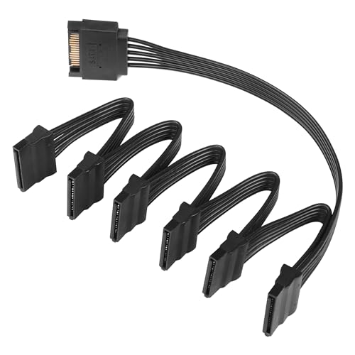15 Pin SATA Power Splitter Adapter Cable, 15-Pin SATA 1 tot 3 SATA seriële kabel voor harde schijven, SSD's en optische schijven (1 man tot 6 vrouwen)