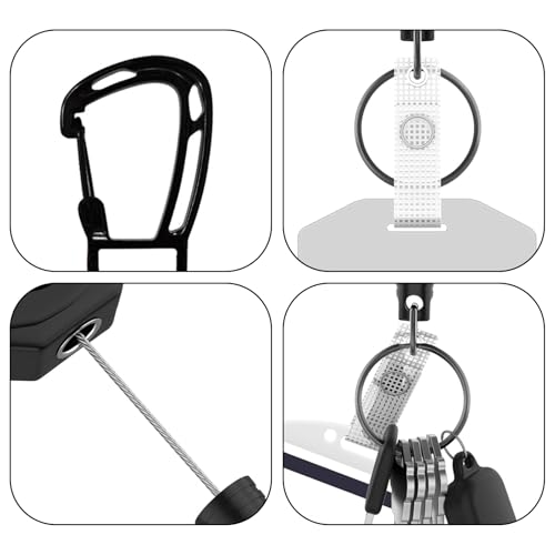 Set van 2 intrekbare sleutelhanger, Heavy Duty Reel Clips met 80cm uitschuifbare stalen kabel, Uitschuifbare Badge Rolls Keychain, Lanyard, Carabiner, ID Badge houder voor wandelen, klimmen,, zwart 3