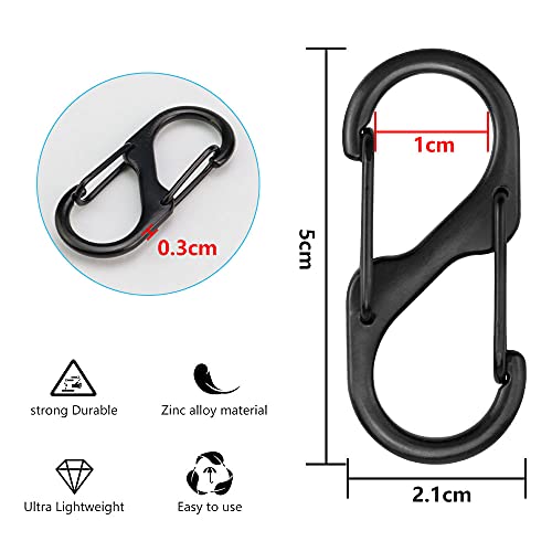 Sleutelhanger Clip, Carabiner Keychain Clip, 20 stuks S Carabiner Keychain, Dubbele lente opening Carabiner Dubbele lente Keychain, Black Buckle Carabiner voor