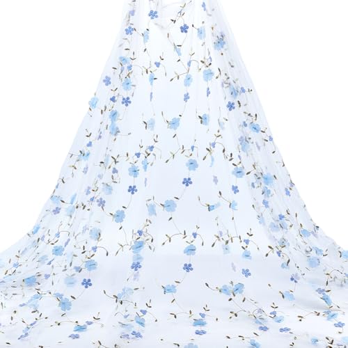 Geborduurde bloemstof, 6 metres, geborduurde tule stof, 1.3 m brede, zachte en stretchy voor jurk, ambachten, gordijnen, decoratie, Vintage, wit 5