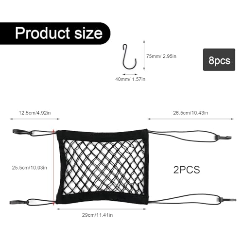 Motorfiets bagagenet, 2 stuks, Elastische dubbele laag opslag Net met hangende ogen en 8 S haken, Bagage Net Auto voor motorfietsen, fietsen, autostoelen