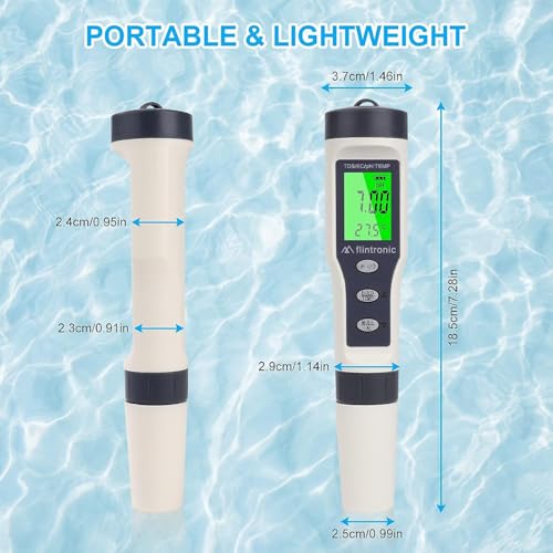 4-in-1 pH-meter, PH/TDS/EC temperatuurmeter met achtergrondverlichting, 0-14 pH Meetbereik ± 0,1 pH Nauwkeurigheid, pH-waarde meetinstrument voor zwembad, Drinkwater, Zwembad, Aquarium 5