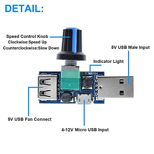 3 x USB Ventilator Snelheidsregelaar 5W Mini Ventilator Snelheidsregelaar DC 5V traploze USB Fan Speed Controller DC 4-12V naar 2.5-8V Switch