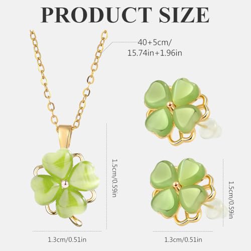 vier klaver sieraden set, groene klaver vier ketting oorbellen set twist klaver ketting en oorbellen set voor vrouwen moeder dochter, een maat, Titanium staal, Geen edelsteen, One Size, titanium 4