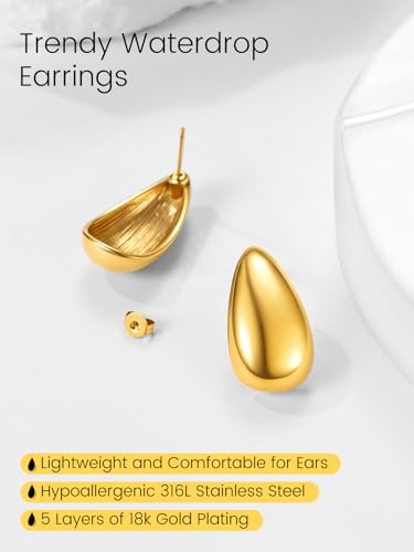 Chunky Dupes Gold Hoop oorbellen 26mm/30mm/40mm grote waterdruppels roestvrij staal / koper druppel oorbellen goud zilver zwart hypoallergeen voor vrouwen vrouwen meisjes 3