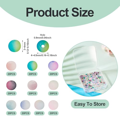 200 stuks 4 mm kraken glazen kralen matglas spacer kralen 10 kleuren tweekleurige ronde kralen dikke kraal bulk voor ambachten aangewezen armband ketting sieraden maken 4