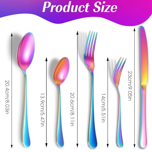 Rainbow Bestek Set van 5 Kleurrijke Roestvrij stalen Dining Bestek Set met Diner Messen Vorken Lepels Rond handvat Reizen Bestek voor Party Home Vaatwasmachine Veilig 4