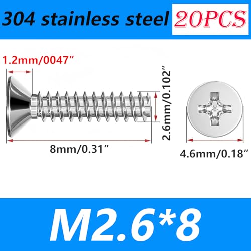 20 st lenskopschroeven, M2.6x8mm