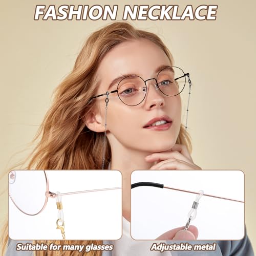 Verpakking van 5 glazen ketting voor vrouwen, glanzende glazen band, zonnebrillen kettingen, koord glazen houders rond de hals (rose goud, zilver, wit, K, imitatie goud, zwart), rose goud, zilver, wit, K 4