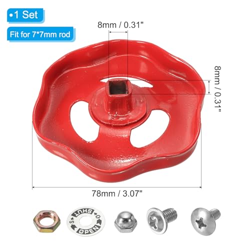 Outdoor Faucet Handvat Vierkante Stam Hole 8x8mm, Cast Iron Faucet Ronde Wiel Handvat Vervanging Water Spigot Handvat met Schroeven Spacer, Rood