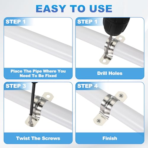 2"(50mm) Stijve Pijpband, 12Scs 304 Roestvrij stalen Buisklem 2 Hole U Bracket Pijpklem Buisband voor Pijp Kabeldraad bevestiging 5