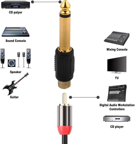 10 st. 6.35mm Plug Mono TS to RCA Tulip Plug Interconnect Audio Adapter, Cinch to 6.35mm Audio Adapter, Gold Plated Cinch Female to 6.35mm 1/4 Inch Mono Mannelijke plug 5