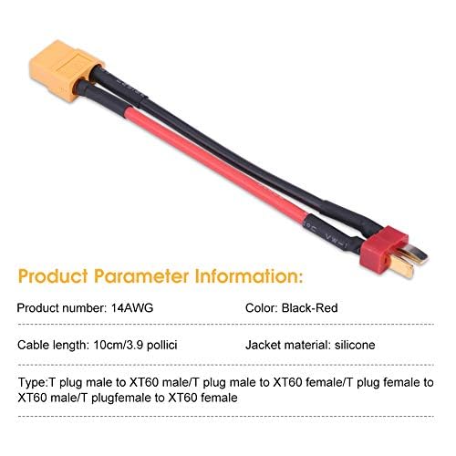 2Scs 4 Types XT60 to T Plug Adapter Connector Cable RC Accessoires 14AWG 10cm (T Plug Man to XT60 Vrouw) 3