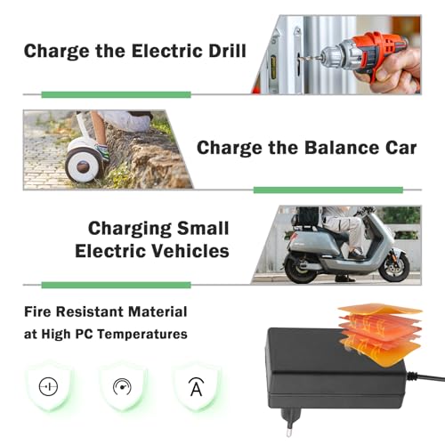 Lithium Ion Battery Power Adapter, AC 100-240V DC 21V 2A replacement Charging Power Adapter, Professional Adapter Charger, Multiple Protection(EU) 5