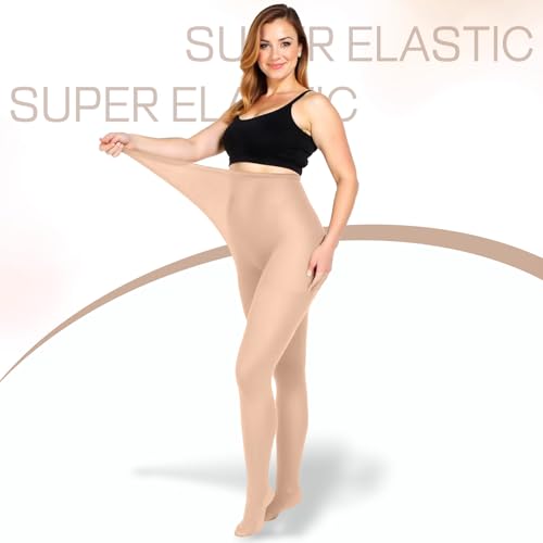 Plus Size Tights voor vrouwen,80 D strompfhosen damen grosse grössen strompfhose große Size,Skin Color Semi Blackdicht Strumpfhosen Oversized Large Bauchweg Strumpfhose Reißfest,Skin Color,One Size, skin 3