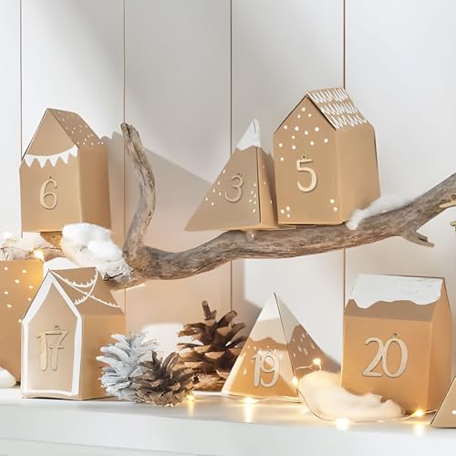 Houten kalender met 1-24 Digits Advent Calendar for Countdown Houten nummers voor kerstboom decoratie ambachten Cadeau Tags hangen ornamenten 5